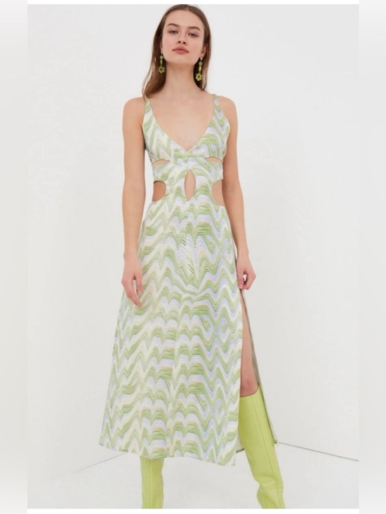 For Love And Lemons Dresses & Skirts - For Love And Lemons Green and White Wave-Print Mini Dress size L